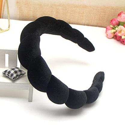 Fashion Headbands for Women Padded Fabric Hair Bands Wide Velvet Non Slip Headband Hair Accessories for Women Girls, Black - color: Black-1