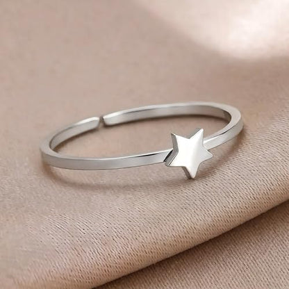 Sun and Moon Rings Stainless Steel Crescent Sun Rings for Women Gold Open Ring Middle Index Finger Jewelry Gift - color: E-Silver Star
