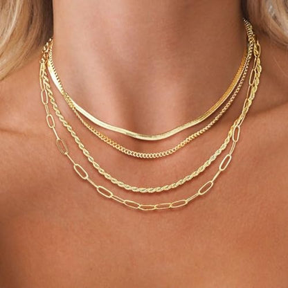 Chunky Gold Necklace Layered Snake Chain Necklace Set for Women Double Chain Stylish Stack Fashion Jewelry