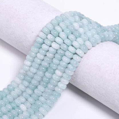 Songxi 5x8mm Natural Aquamarine Stone Rondelle Beads, 75PCS Spacer Round Loose Abacus Beads for Jewelry Making, Gemstone for Bracelet Necklace Earrings, Arts and Crafts - color: Aquamarine