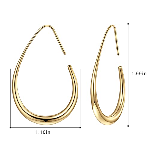 Lightweight Teardrop Hoop Earrings for Women - 14k Gold/White Gold Plated Large Oval Pull Through Hoop Earrings High Polished Statement Jewelry Gift for Women - color: gold 30*18