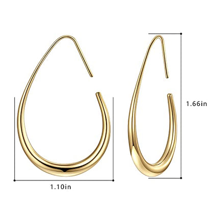 Lightweight Teardrop Hoop Earrings for Women - 14k Gold/White Gold Plated Large Oval Pull Through Hoop Earrings High Polished Statement Jewelry Gift for Women - color: gold 30*18