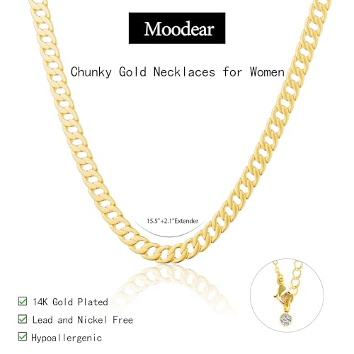 Moodear Gold Necklace for Women 14K Gold Plated Chain Necklace | Gold Chunky Necklace, Dainty Cuban Link Paperclip Chain Layered Necklace, Trendy Fashion Gift for Women Daily Wear - style: Cuban Link Chain