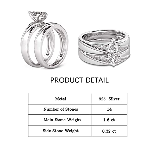 Jeulia Wedding Rings Engagement Rings for Women Anniversary Promise Ring Bridal Sets 925 Sterling Silver with 1.6 ct Primary Stone+ 0.32 ct Side Stone - color: silver