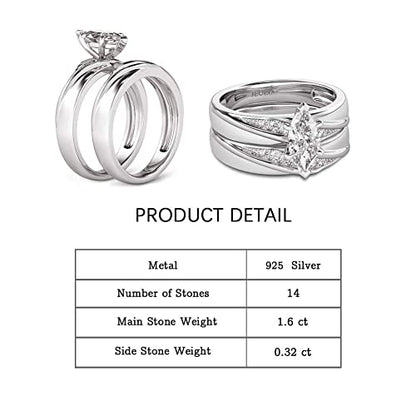Jeulia Wedding Rings Engagement Rings for Women Anniversary Promise Ring Bridal Sets 925 Sterling Silver with 1.6 ct Primary Stone+ 0.32 ct Side Stone - color: silver
