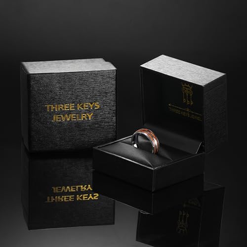 THREE KEYS JEWELRY Tungsten Wedding Band Koa wood Inlay Black Domed | 4mm, 6mm, 8mm, Everyday Wear, Black, Domed, Koa wood inlay - color: Wood Line 8mm
