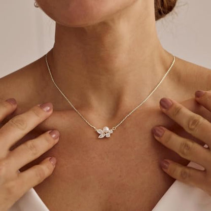 Pearl Necklaces for Women 14k Gold/White Gold Plated CZ Diamond | Dainty Cubic Zirconia Necklace, Bridal Bridesmaids Wedding Jewelry Gifts - color: Silver CZ Round Pearl