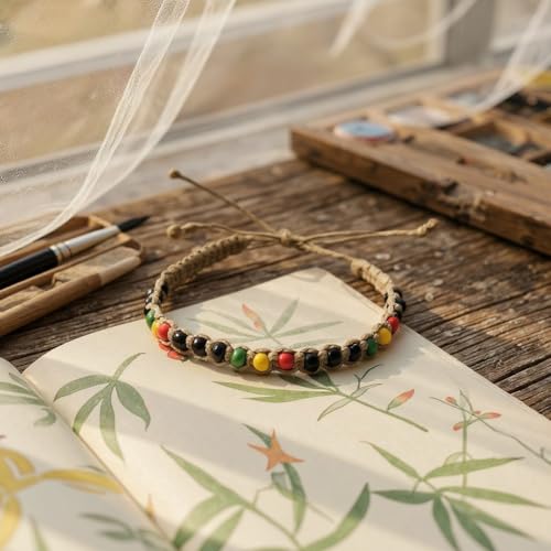 BlueRica Hemp Anklet with Glass Beads - style: Rasta