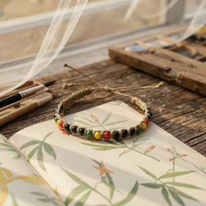 BlueRica Hemp Anklet with Glass Beads - style: Rasta