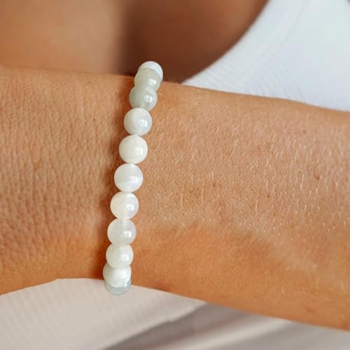 Crystal Beaded Bracelets for Women 4mm Clear Quartz Bead Handmade Gemstone Stretch Elastic Bracelet Natural Stone Crystal Healing Reiki Spiritual Jewelry Gifts - color: Moonstone, size: 8mm