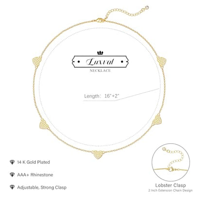 Luxval Diamond Pendant Gold Necklace for Women，Dainty 18k Gold Plated Choker Necklaces Simple Gold Jewelry Gifts for Women - color: Gold-5 CZ heart