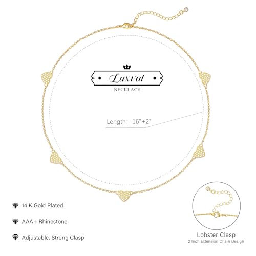 Luxval Diamond Pendant Gold Necklace for Women，Dainty 18k Gold Plated Choker Necklaces Simple Gold Jewelry Gifts for Women - color: Gold-5 CZ heart