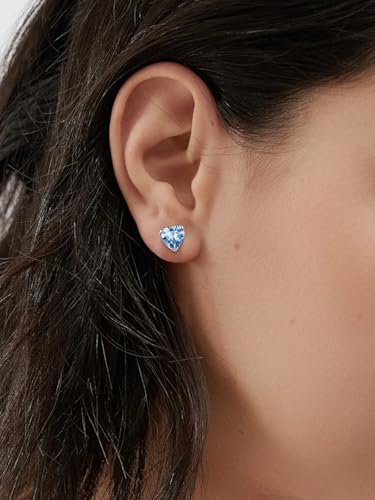 FindChic 2 Carat Birthstone Stud Earrings for Women, Round/Heart/Princess Cut Stud Earrings, Hypoallergenic Studs with 925 Sterling Silver Posts, 12 Months Birthday Jewelry Gift - color: 03. March-Aquamarine(Heart Cut)