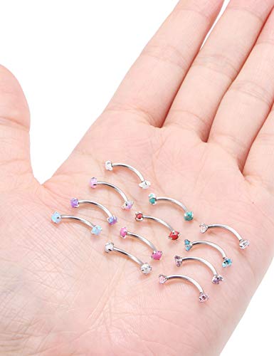 Jenxnjsjo 16g 8/10mm Eyebrow/Rook/Snug/Vertical-Labret/VCH/Snake-Eyes/Anti-Tragus/Cartilage/Daith/Belly-Button/Bridge/Hood/Surface Curved Barbell Piercing Jewelry for Women Men - color: Opal-P / Turquoise-P / CZ-P, size: 10mm