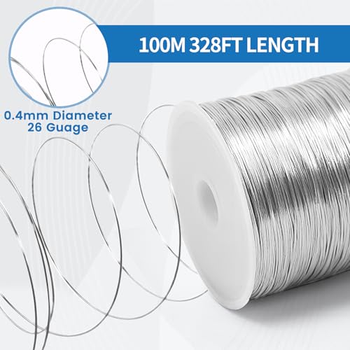 26 Gauge Tarnish Resistant Copper Wire 328ft for Jewelry Wire（Silvery） | (0.4mm X 100m) durable craft copper wire, ideal for handmade ornaments design and various DIY handcraft projects - color: Silver