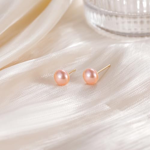 EAMTI Pearl Earrings for Women Trendy 18K Gold Plated Sterling Silver Freshwater Cultured Pearl Stud Earrings Hypoallergenic 5.5-9.5MM - color: Peach-pink, size: 6.6-7.5mm