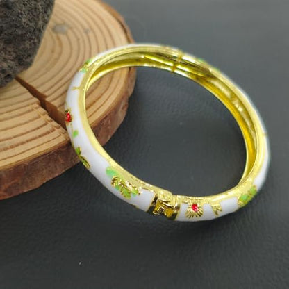 Cloisonne Bracelet For Women, Chunky Bangle Trendy Cute Flower Enamel Bangles Multi Tone Engraved Cuff Gold Plated Bracelets Stackable Wife Jewelry Friendship Gift - color: Blue&White Set