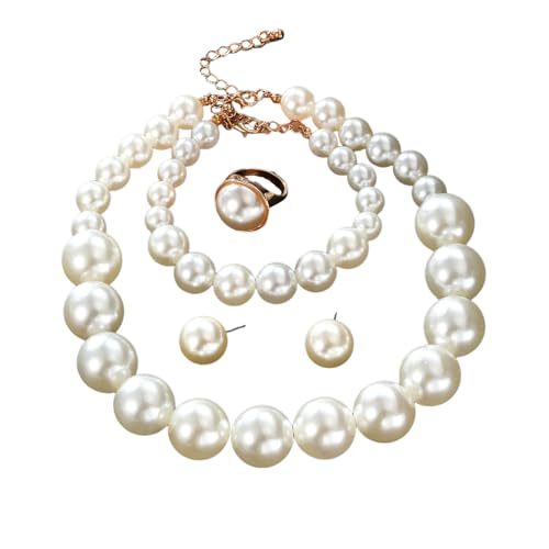 Colorful Round Beaded Earrings Neacklace Set Retro Imitation Pearls Beaded Bracelet Geometric Acrylic Beads Dangle Earrings 70s 80s Exaggerated Necklace Bracelet Jewelry - color: White B