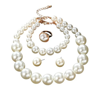 Colorful Round Beaded Earrings Neacklace Set Retro Imitation Pearls Beaded Bracelet Geometric Acrylic Beads Dangle Earrings 70s 80s Exaggerated Necklace Bracelet Jewelry - color: White B