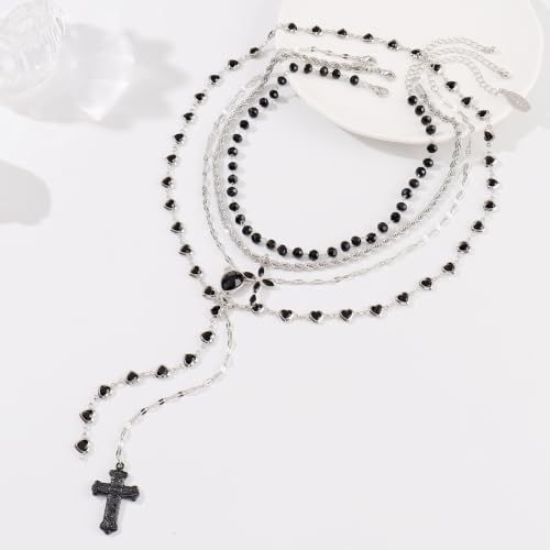 Bocar Layered Black Bead Cross Pendant Y-Necklace for Women Gold Accent Retro Choker Jewelry Ideal Gift(NK-10822) - color: BK