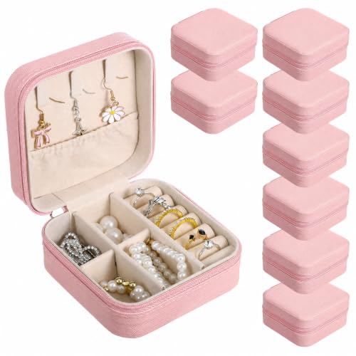 WY LIGHTING LEVEL 8 Pack Travel Jewelry Case Small Travel Jewelry Box Bridesmaid Gifts Jewelrys Box, PU Leather Small Jewelrys Case Organizer Storage for Rings Earrings Necklaces (Light Pink) - color: Light Pink