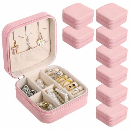 WY LIGHTING LEVEL 8 Pack Travel Jewelry Case Small Travel Jewelry Box Bridesmaid Gifts Jewelrys Box, PU Leather Small Jewelrys Case Organizer Storage for Rings Earrings Necklaces (Light Pink) - color: Light Pink