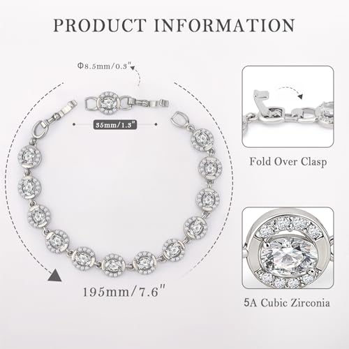 Tennis Bracelet for Women 14K Gold Plated Cubic Zirconia Bracelet,Classic Crystal Tennis Bracelet, Rhinestone Delicate Bracelet Gift for Her - style: Oval Cut-White