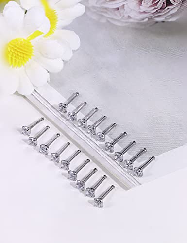 18G 20G 22G Nose Rings Studs with Cubic Zirconia 316L Surgical Steel Straight Screw L Shaped Nose Studs Piercing Jewelry for Women Men Girl CZ 1.5mm 2mm 2.5mm 3mm 20Pcs - color: A:20G Straight- Silver 2.5mm