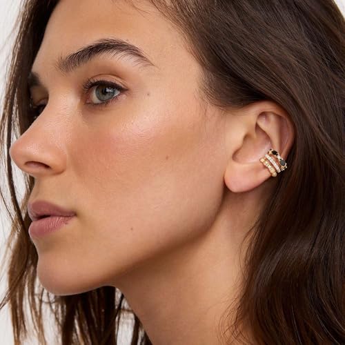Ear Cuffs Non Piercing for Women 14K Gold Plated Ear Cuff Earrings Colorful Cubic Zirconia Paved Trendy Cartilage Earring Jewelry | Single - color: Black
