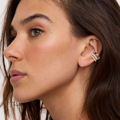 Ear Cuffs Non Piercing for Women 14K Gold Plated Ear Cuff Earrings Colorful Cubic Zirconia Paved Trendy Cartilage Earring Jewelry | Single - color: Black