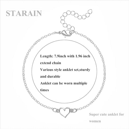 Starain 12Pcs Summer Beach Anklets for Women Waterproof Gold Silver Chain Ankle Bracelets Cute Women's Foot Anklet Set 7.9-10.5 inch Adjustable - color: 12Pcs Silver Anklets