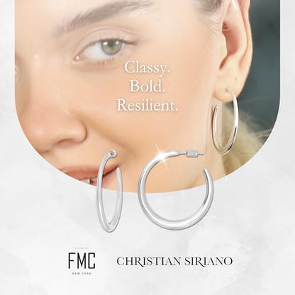 18K Gold Plated Sterling Silver Earrings for Women – Pure & Polished, Twist, Square, Hinged Tube, Abstract & Heart Shape Hoops – Lightweight, Hypoallergenic, Non-Tarnish Jewelry (Sizes: 3x35mm-46x30mm) - color: Silver, size: Polish Hoop (3x35mm)