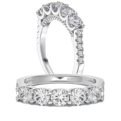 Half Eternity Ring 5A Cubic Zirconia Wedding Band for Women 925 Sterling Silver/Yellow Stacking Ring Size 5-10 - color: Silver
