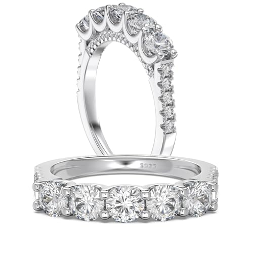 Half Eternity Ring 5A Cubic Zirconia Wedding Band for Women 925 Sterling Silver/Yellow Stacking Ring Size 5-10 - color: Silver