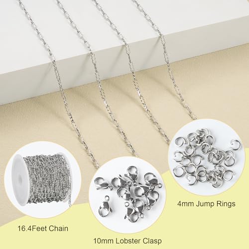 SMYHTGLIF 5 Meters Silver Plated Soldered Peanut Chain for Jewelry Making | Stainless Steel Bulk Chain Roll Permanent Jewelry Chain with Lobster Clasps Jump Rings - color: Silver