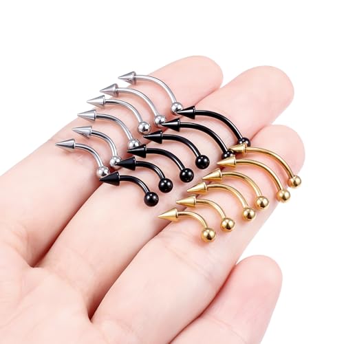 18Pcs Angel Bites Piercing Jewelry Surgical Steel Vertical Labret Lip Jewelry 16G Snake Bites Piercing Jewelry Curved Barbell Long Spike Eyebrow Rings for Women Men Bar Length 6mm/8mm/10mm - style: spike length 4mm