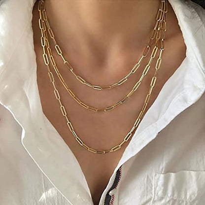 18K Gold Plated Paperclip Chain Necklace for Women 3.0MM Gold Chain Necklace, Link Chain Necklaces for Women Men Unisex Multiple Length Size - style: 18Inches（Women's Average Length）
