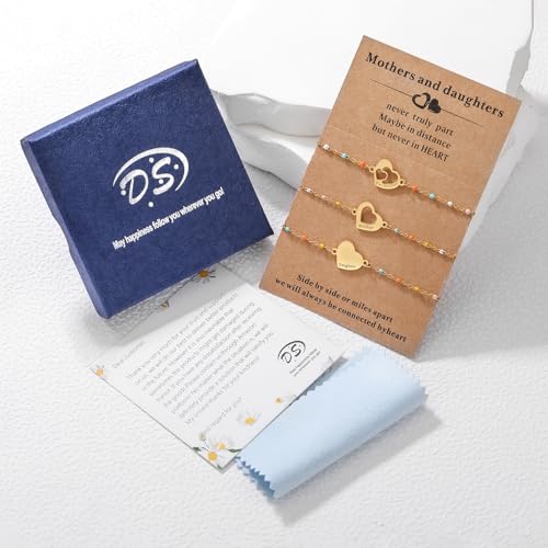 DS Mother Daughter Matching Bracelets,Adjustable Stainless Steel Gift Set | mother’s Day & Birthday Gift Box,Heart Charm,Mommy & Me Style,18K Gold Plated,Hypoallergenic,Daily Wear,Fits Women Teen Girls - color: Gold-6