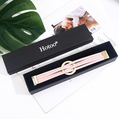 hotoo Circle Charm Bracelets for Women Handmade Leather Wrap Bracelets for Couples Friendship Bracelet Bohemian Cuff Bangle Boho Jewelry Gift - color: New Pink