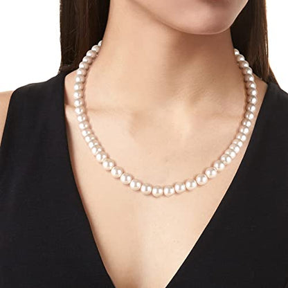 White Pearl Necklace Stud Set: 8mm/10mm Elegant White Pearl Stand Stud Earring Wedding Jewelry with Dainty Silver Clasp for Bride Bridemaid - Trendy Simple Dainty Wedding Fashion Prom Accessory for Girl Mother Women