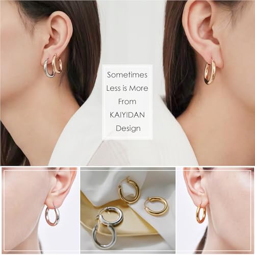 2 Pairs Gold/Silver Hoop Earrings For Women Set Trendy,14K Plated Gold Chunky Huggie Hoop Earings Pack,Oval Twisted Statement Silver Hoops,Fashion Jewelry Gift - color: 7) 30mm chunky hoop