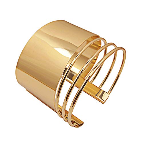 COLORFUL BLING Punk Alloy Hollow Geometric Smooth Polished Gold Hoop Open Cuff Wide Bracelet Bangle Wrist Jewelry for Women Lady - color: gold hollow short