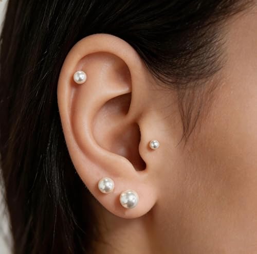 ToHeart 5 Pairs 14K Gold Silver Plated Pearl Stud Earrings for Women 3-7MM | Hypoallergenic Pearl Earrings Set Lightweight Cartilage Piercing Earrings Jewelry Gifts for Women - style: Silver