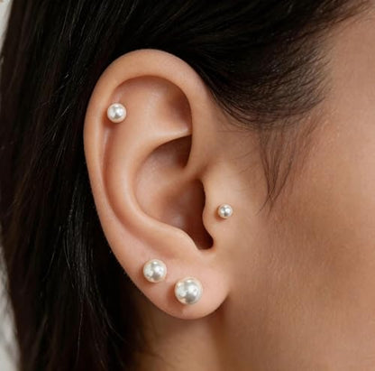 ToHeart 5 Pairs 14K Gold Silver Plated Pearl Stud Earrings for Women 3-7MM | Hypoallergenic Pearl Earrings Set Lightweight Cartilage Piercing Earrings Jewelry Gifts for Women - style: Silver