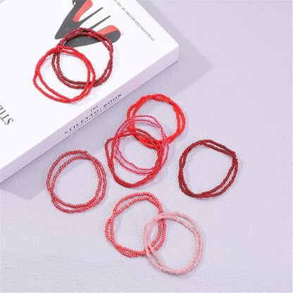 18Pcs Boho Stackable Beaded Bracelets for Women Colorful Handmade Multilayered Rice Beads Anklets Set Summer Beach Bohemian Jewelry Gift - color: Style 2 Red