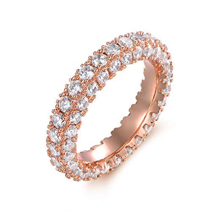 Barzel Womens 3 Row Eternity Ring Wedding Band 18k White Gold or Rose Gold Plated Cubic Zirconia Eternity Band Ring Jewelry - color: Rose Gold