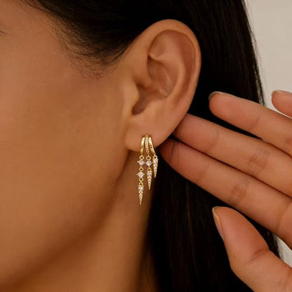 Pearl Earrings for Women Trendy, 14k Gold Plated Freshwater CZ Leaf Pearl Dangle Drop Gold Earrings Lightweight Hypoallergenic Stud Earring Bridesmaid Wedding Gold Jewelry for Women Gifts - style: cz dangle earrings-5