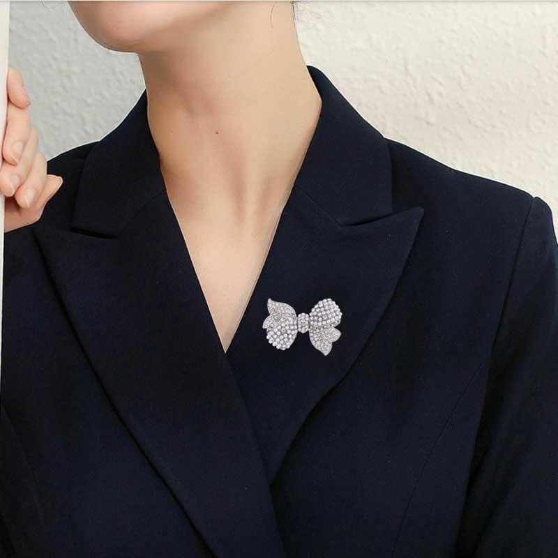 Bow Brooch with Pearl Rhinestone Sparkly Crystal Bowknot Pin for Women Party Jewelry for Bridal, Blouse, Scarf, or Hat Decoration