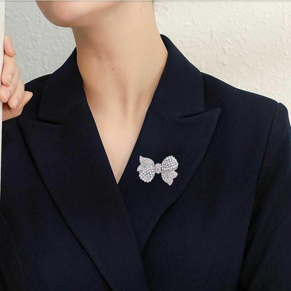 Bow Brooch with Pearl Rhinestone Sparkly Crystal Bowknot Pin for Women Party Jewelry for Bridal, Blouse, Scarf, or Hat Decoration