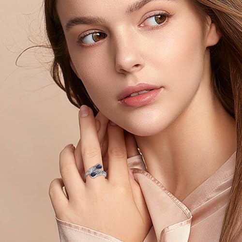 Ring for Women Sterling Silver Adjustable Band Open Rings Jewelry Gifts for Girls - style: Blue Sandstone